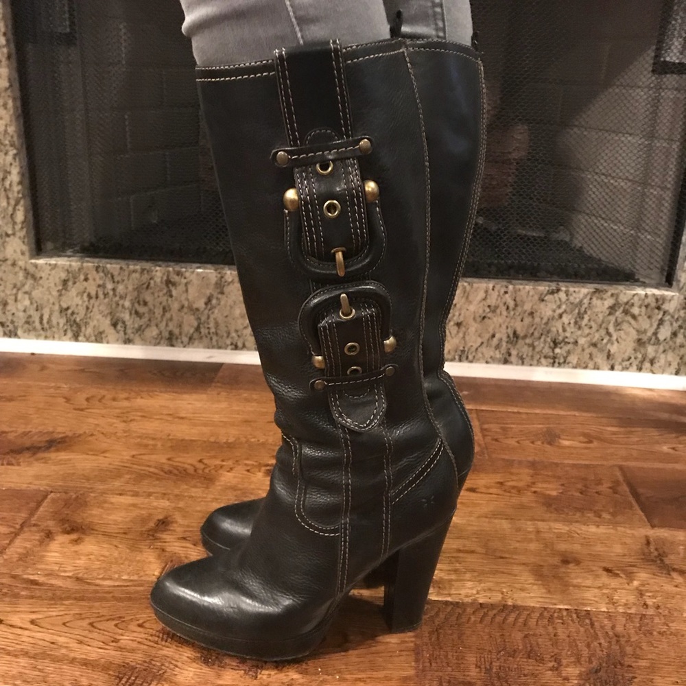 Frye Heidi Buckle Black Boots Leather 8